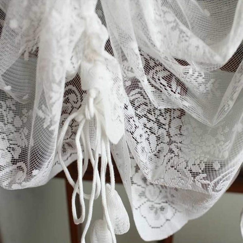 ABREEZE Elegant White Lace Embroidered Sheer Ballon Curtains, Adjustable Tie-Up Curtain, 1 Panel Floral Tulle Curtains for Windows-78''X 78'' - Image 5