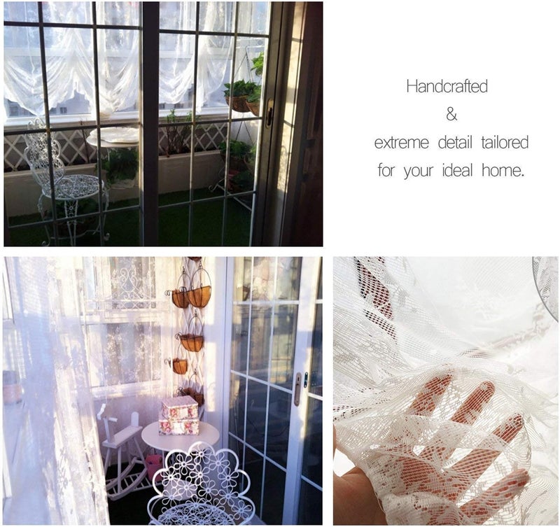ABREEZE Elegant White Lace Embroidered Sheer Ballon Curtains, Adjustable Tie-Up Curtain, 1 Panel Floral Tulle Curtains for Windows-78''X 78'' - Image 2