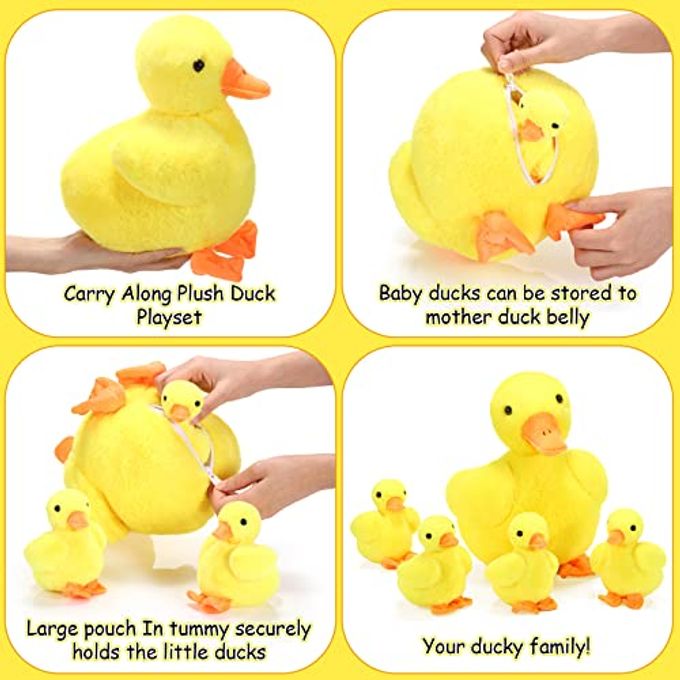 Zomiboo 5 Pcs Easter Duck Plush Set Mama & 4 Baby Ducklings with Zipper Pouch, Soft Stuffed Animals for Kids, Easter Gifts & Family Toys(Yellow Duck) - Image 5