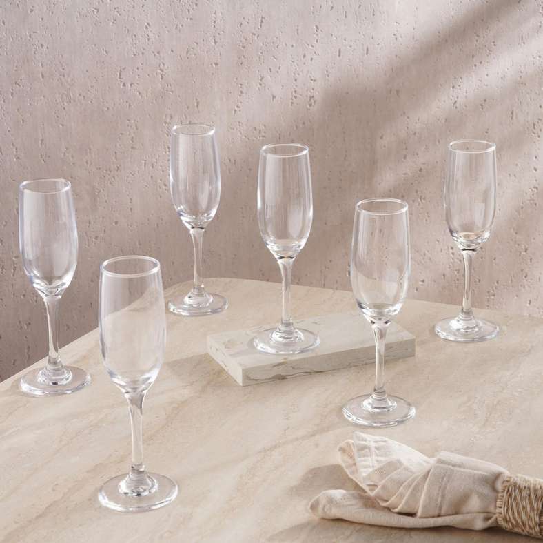Essentials 6-Piece Flute Glass Set 185ml -Clear
