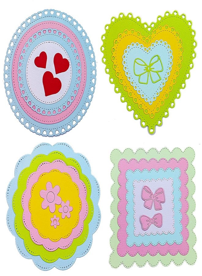 QTOOLS 4 Sets Frames Cutting Dies for Card Making Circle Heart Square Metal Die Cuts Scrapbooking Tool DIY Craft Punch Template Embossing for Paper Album Decor - Image 2