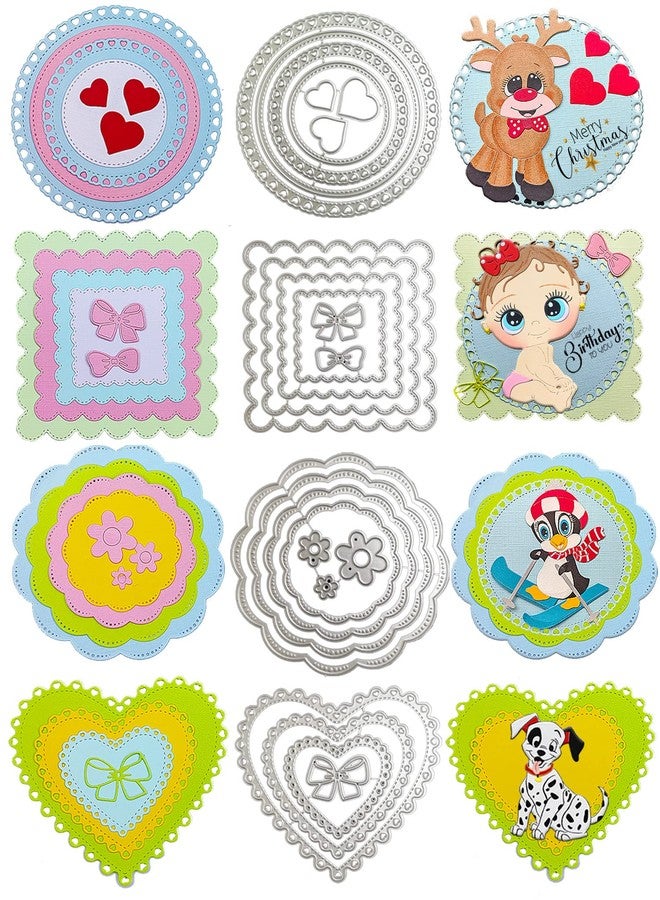 QTOOLS 4 Sets Frames Cutting Dies for Card Making Circle Heart Square Metal Die Cuts Scrapbooking Tool DIY Craft Punch Template Embossing for Paper Album Decor - Image 1
