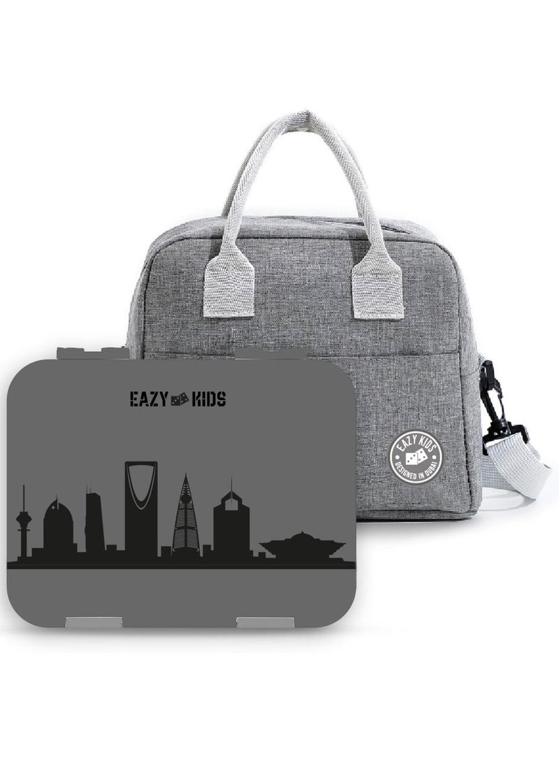 Eazy Kids Eazy Kids Bento Box wt Insulated Lunch Bag Combo Love Saudi Grey - Image 1