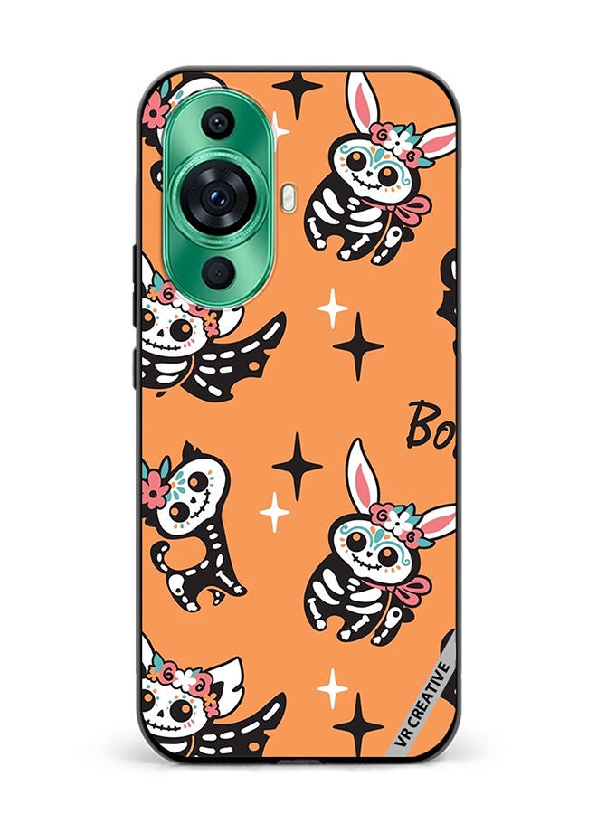 VR CREATIVE Protective Case Cover For Huawei nova 11 Skeletons Of Cute Animals On Orange Design Multicolour - Image 1