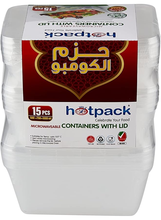 Hotpack Microwave Food Container With Lid 5 Pieces Set, 1000/750/500 Ml Capacity - Image 4