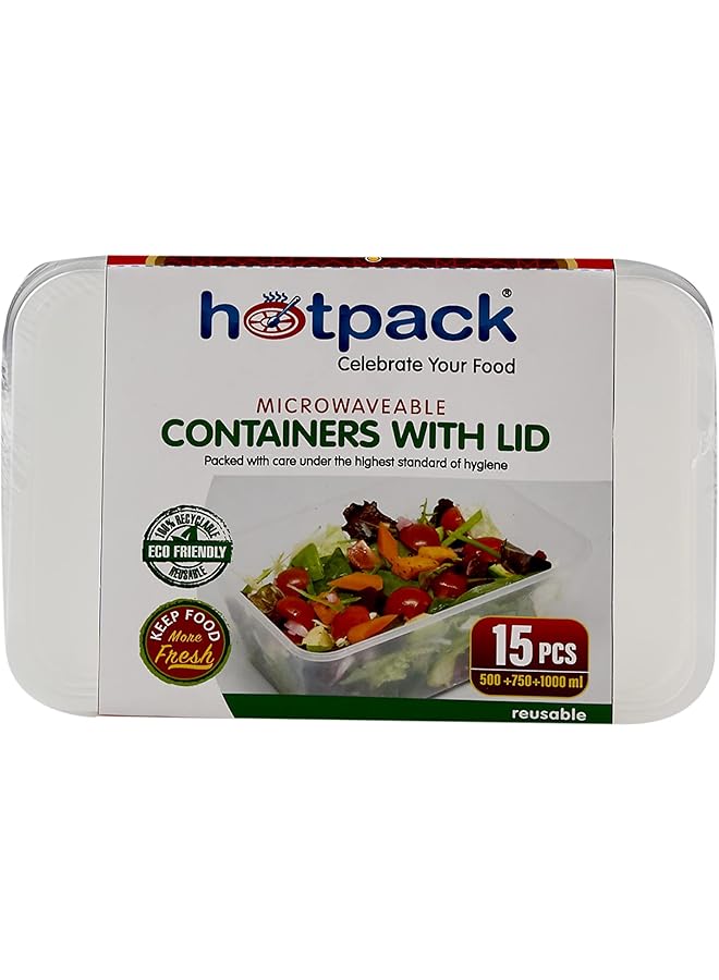 Hotpack Microwave Food Container With Lid 5 Pieces Set, 1000/750/500 Ml Capacity - Image 5