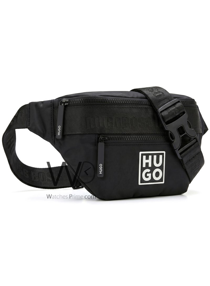 HUGO Men's Black Technical Waist Bag with White Logo