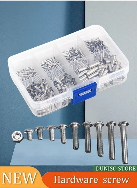 340 Pcs Stainless Steel Allen Hex Drive Button Head Socket Cap Bolts and Nuts and Washers Kit, M3 Hex Socket Head Screws Silver Allen Bolts, Machine Screw Bolt and Nut and Washer Assortment Set