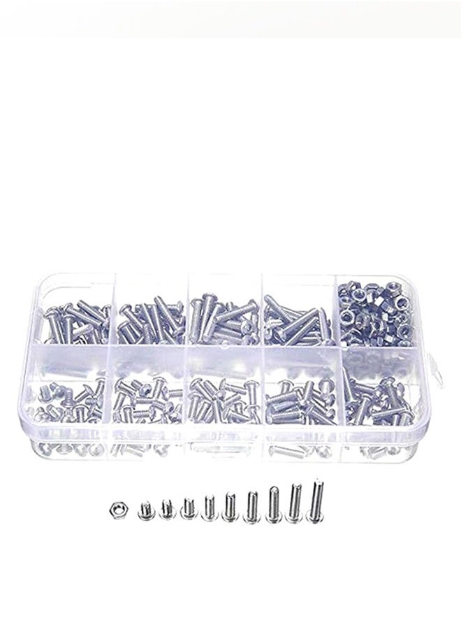 340 Pcs Stainless Steel Allen Hex Drive Button Head Socket Cap Bolts and Nuts and Washers Kit, M3 Hex Socket Head Screws Silver Allen Bolts, Machine Screw Bolt and Nut and Washer Assortment Set