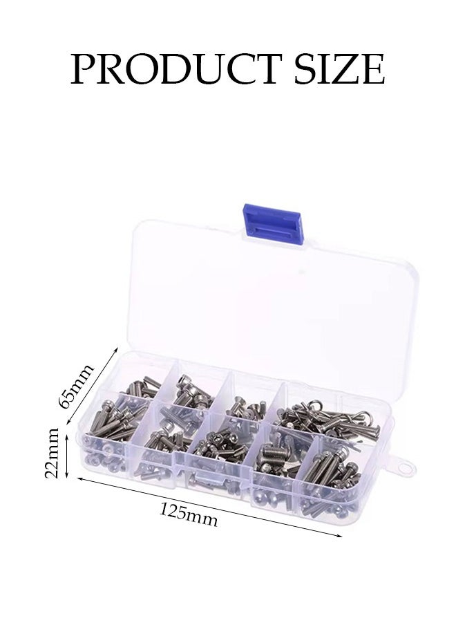 340 Pcs Stainless Steel Allen Hex Drive Button Head Socket Cap Bolts and Nuts and Washers Kit, M3 Hex Socket Head Screws Silver Allen Bolts, Machine Screw Bolt and Nut and Washer Assortment Set