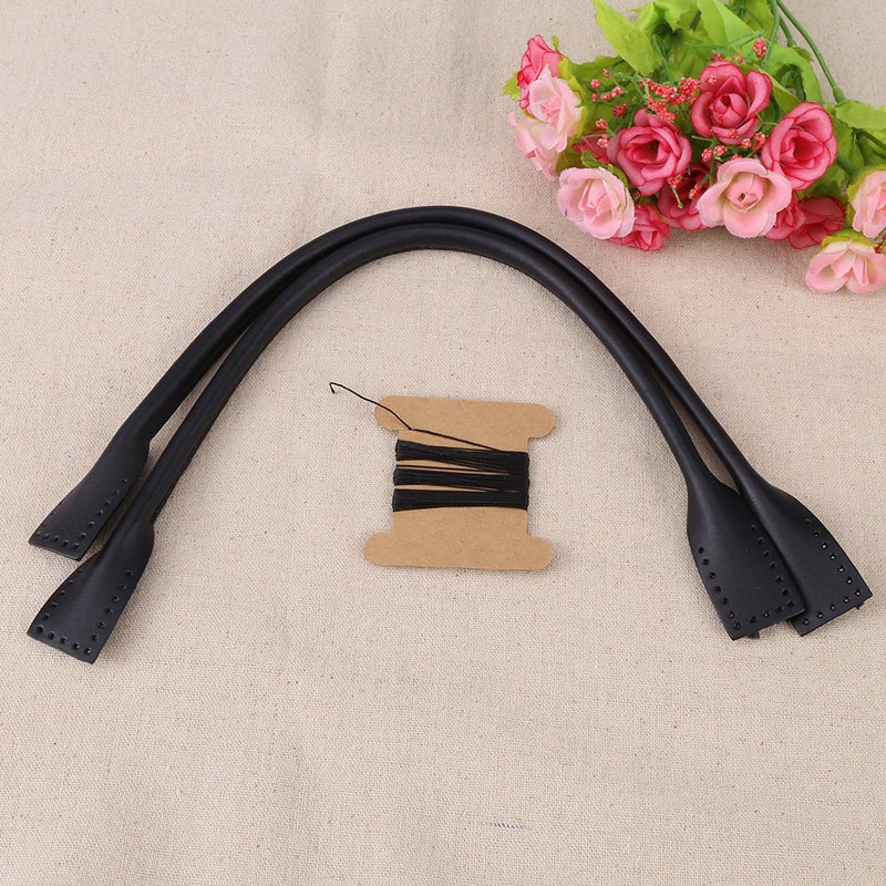 2Pcs Genuine Leather Bag Straps Handle for DIY Hand Accessories Thread Black - Image 2