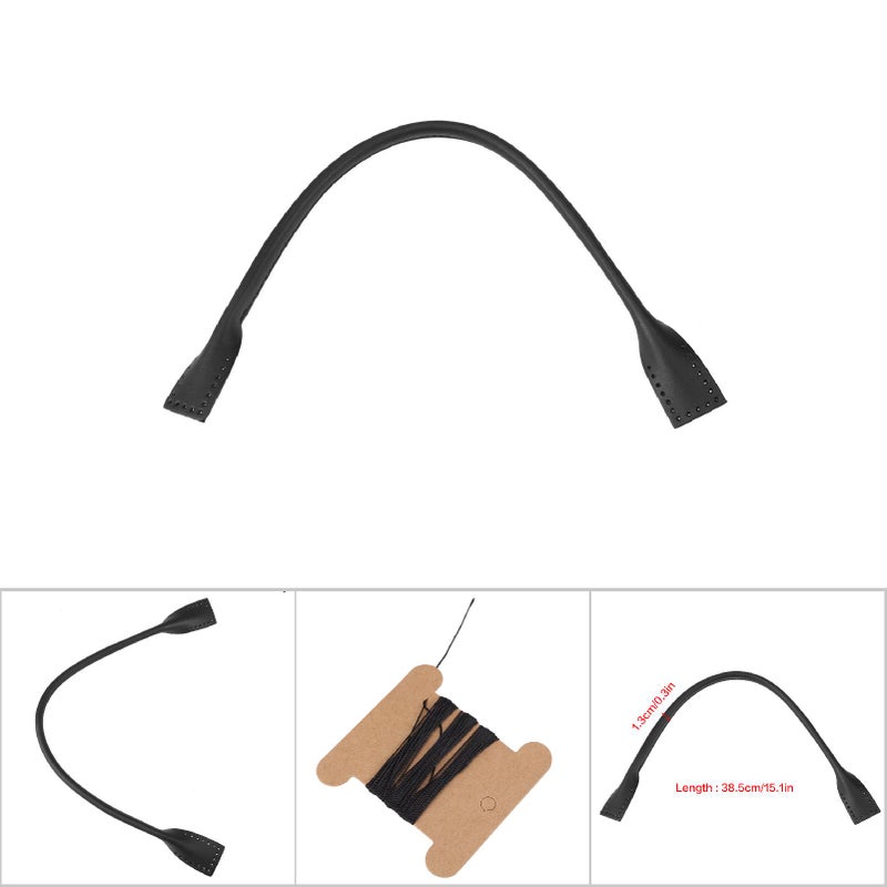 2Pcs Genuine Leather Bag Straps Handle for DIY Hand Accessories Thread Black - Image 3