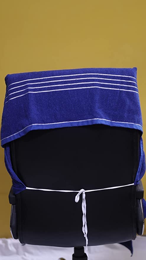 CK CREATION Cotton Solid Luxury Office Chair Towel with Tie Knot 550 GSM Pack of 2 36x72 Big Size Blue - Image 2