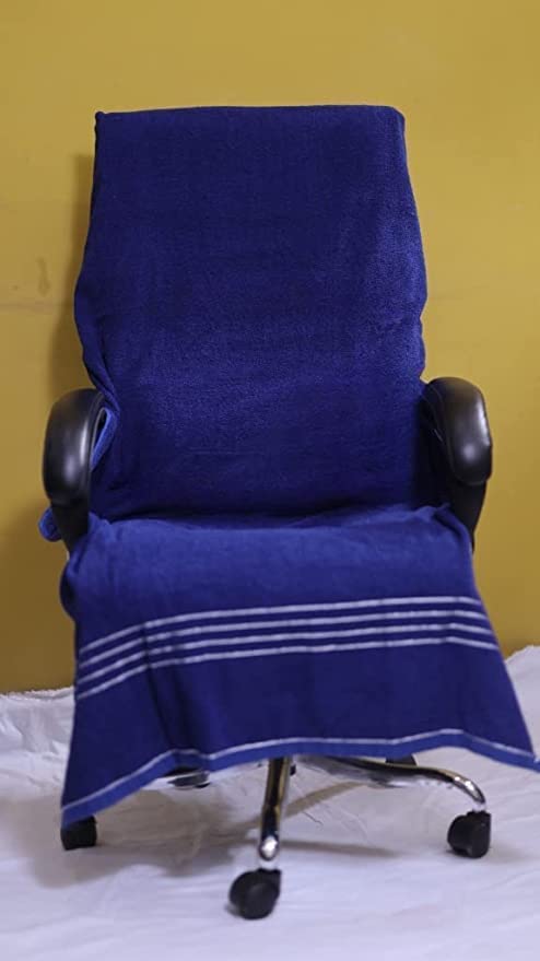 CK CREATION Cotton Solid Luxury Office Chair Towel with Tie Knot 550 GSM Pack of 2 36x72 Big Size Blue - Image 3