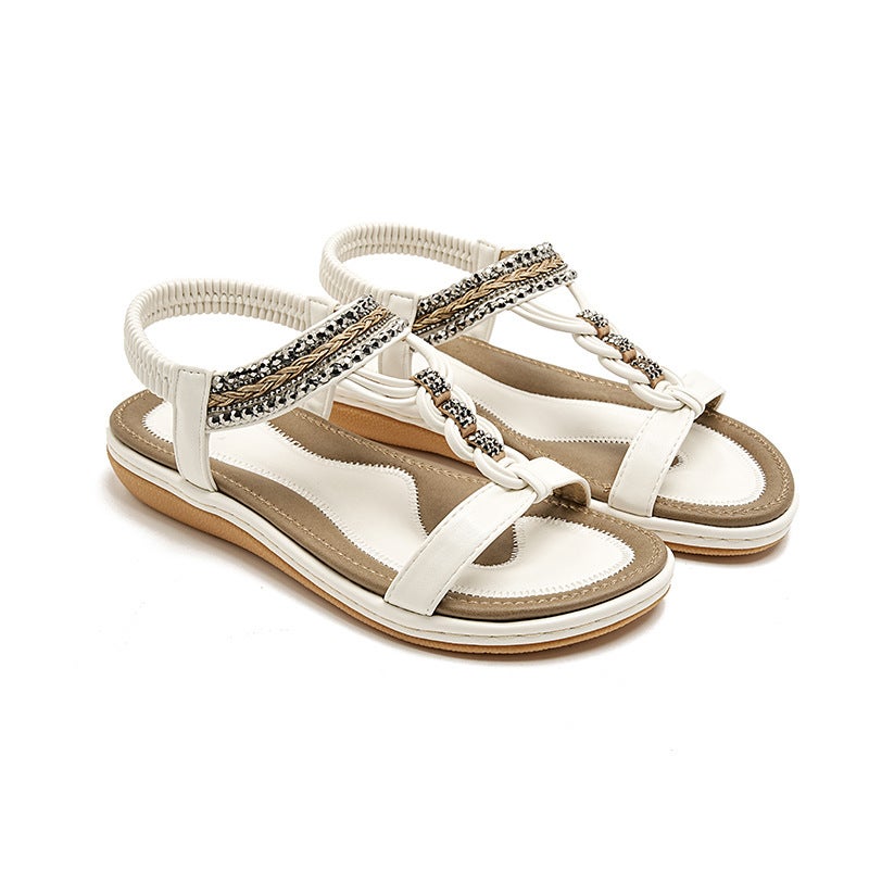 923-5 Spring and Summer 2025 New Lightweight and Plaid Flat Sandals Women''s Elastic Band Casual Seaside Beach Large Size Shoes - Image 1