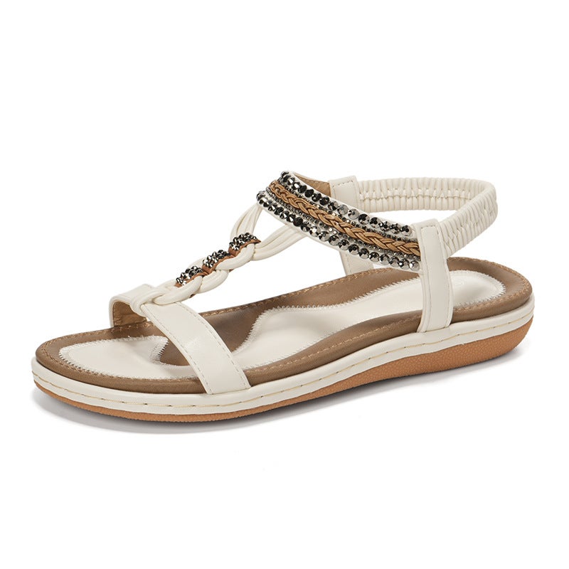 923-5 Spring and Summer 2025 New Lightweight and Plaid Flat Sandals Women''s Elastic Band Casual Seaside Beach Large Size Shoes - Image 3