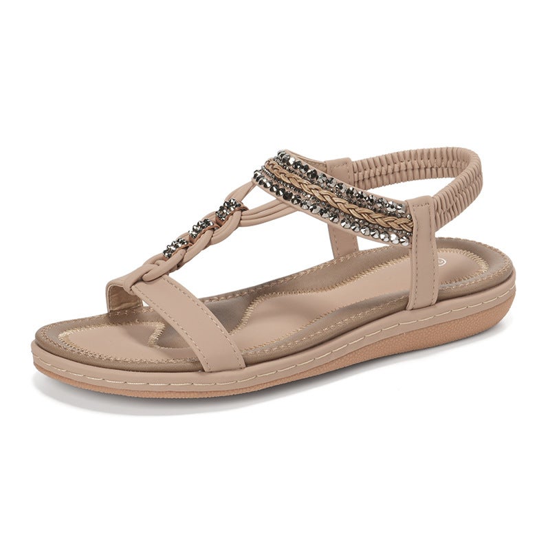 923-5 Spring and Summer 2025 New Lightweight and Plaid Flat Sandals Women''s Elastic Band Casual Seaside Beach Large Size Shoes - Image 2