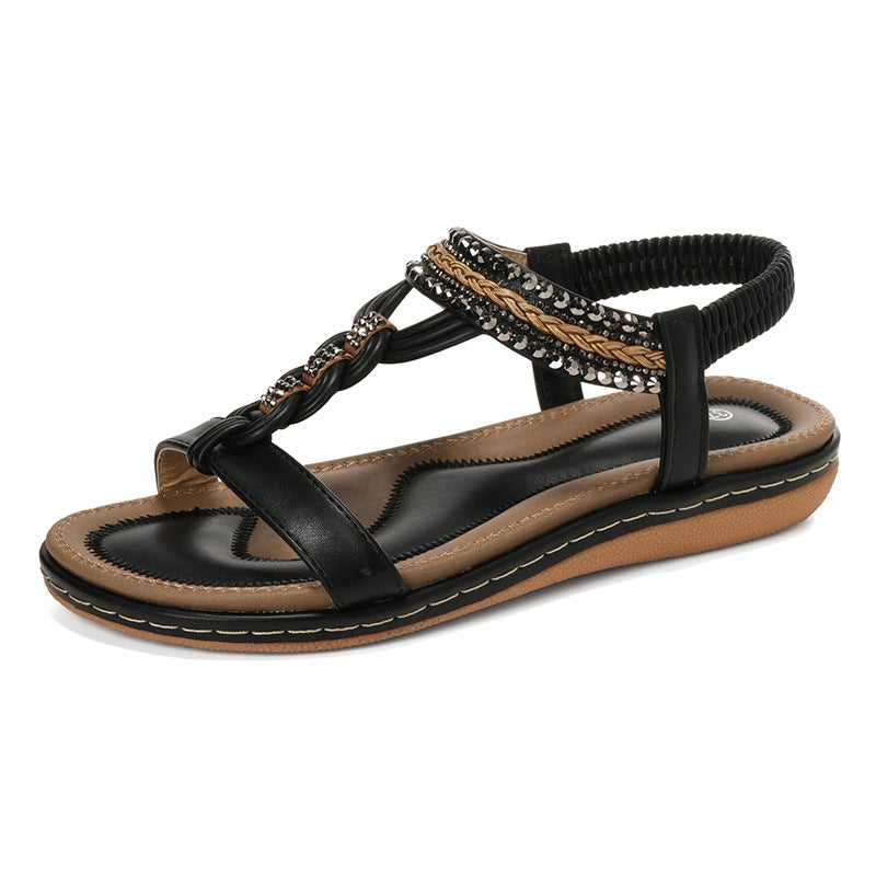 923-5 Spring and Summer 2025 New Lightweight and Plaid Flat Sandals Women''s Elastic Band Casual Seaside Beach Large Size Shoes - Image 4