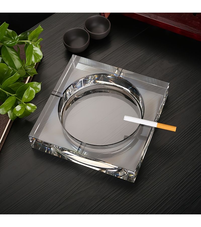 Square Transparent Crystal Ashtray European Office Living Room Decor - Image 2