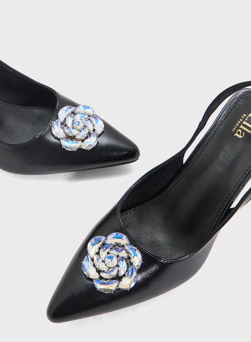 ELLA Sling Back Flower Heeled Pump