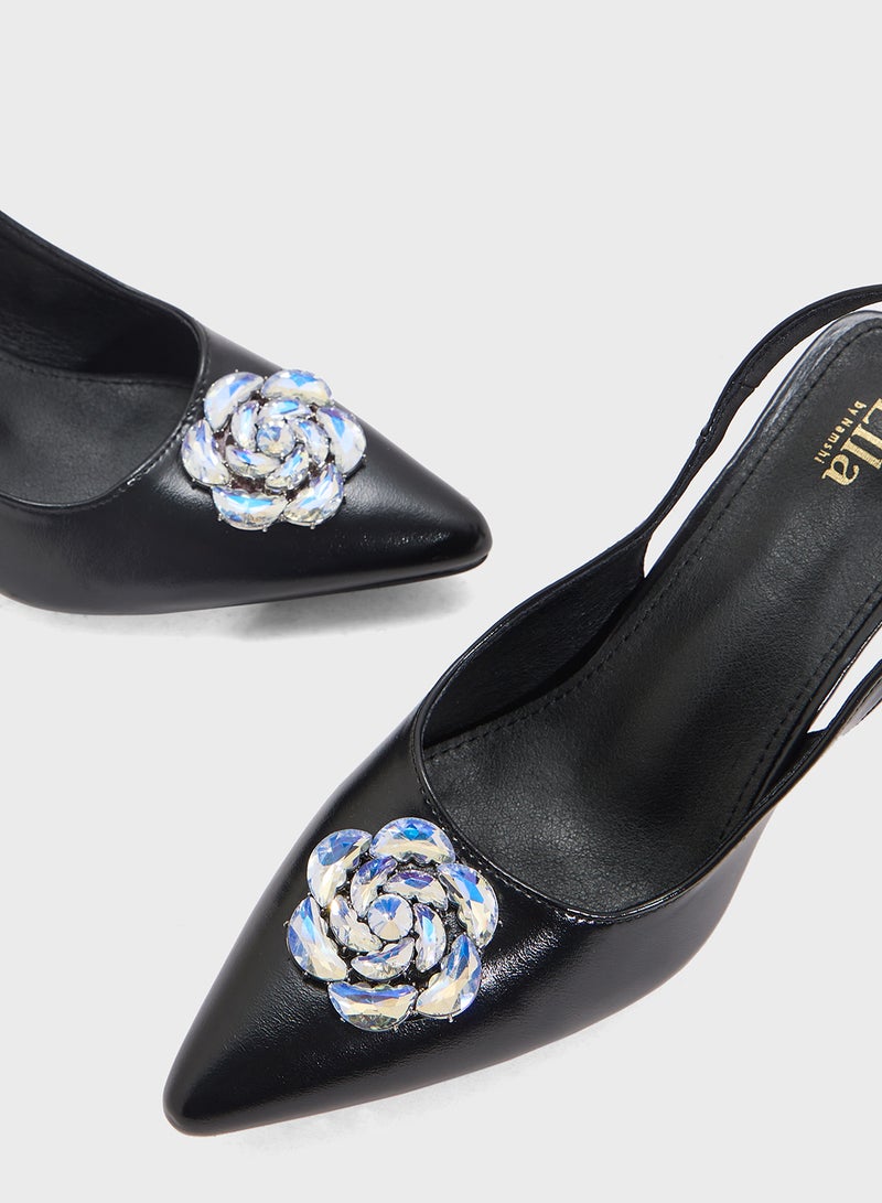 ELLA Sling Back Flower Heeled Pump - Image 4