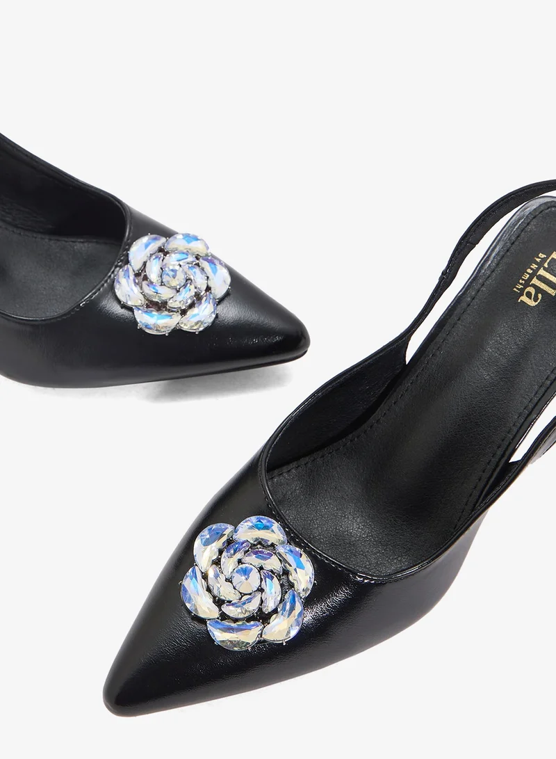 ELLA Black Sling Back Flower Heeled Pump for Women | Best Price UAE