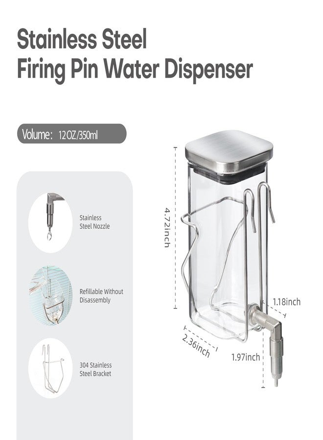 HardcorePet Premium Stainless Steel & Glass Pet Water Bottle - Firing Pin No-Drip Dispenser for Rabbits/Parrots/Rodents | 3 Size Options with Universal Cage Mount (350ml) - Image 2
