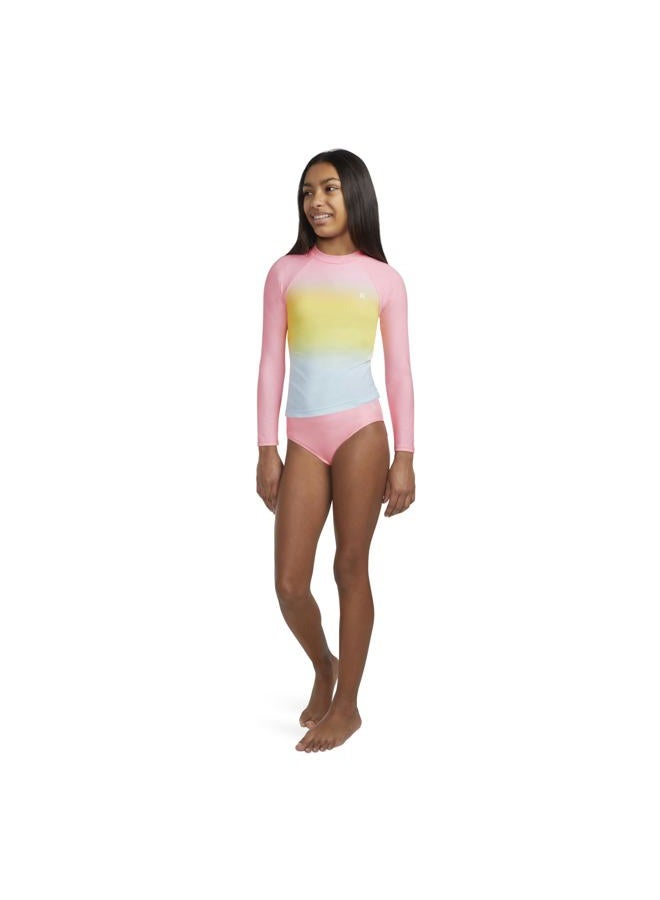 Hurley Girls' Long Sleeve Rash Guard 2-Piece Swimsuit, Pink Flamingo, 6 - Image 2