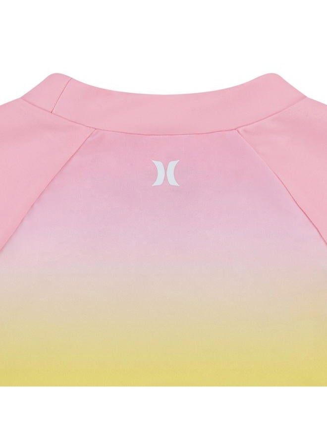 Hurley Girls' Long Sleeve Rash Guard 2-Piece Swimsuit, Pink Flamingo, 6 - Image 5