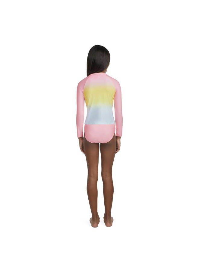 Hurley Girls' Long Sleeve Rash Guard 2-Piece Swimsuit, Pink Flamingo, 6 - Image 4
