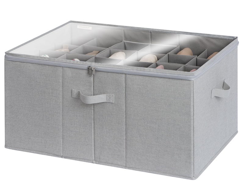 StorageWorks Shoe Organizer for Closet Fits up to 24 Pairs Shoe Cubby Storage Containers with Adjustable Dividers and Clear Cover Grey