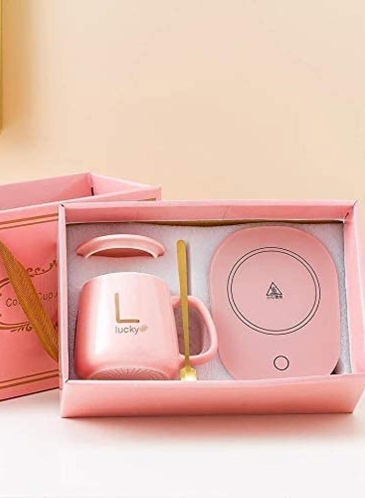 Lucky سخان أكواب القهوة Lucky Coffee، سخان أكواب القهوة للمكتب مع إيقاف التشغيل التلقائي، سخان قهوة USB مع حث الجاذبية، كوب قهوة وملعقة متضمنة، سخان قهوة ذكي لتسخين الحليب والقهوة - Image 4