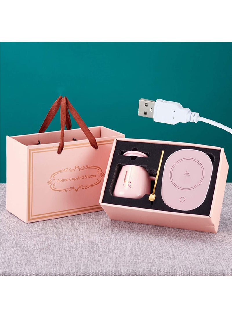 Lucky سخان أكواب القهوة Lucky Coffee، سخان أكواب القهوة للمكتب مع إيقاف التشغيل التلقائي، سخان قهوة USB مع حث الجاذبية، كوب قهوة وملعقة متضمنة، سخان قهوة ذكي لتسخين الحليب والقهوة - Image 1