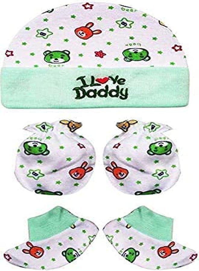JUSTLIST New Born Baby Mitten Gloves Cap & Booty and BIB Set Mix | Mitten Booty Set (Availability Colours May Vary and Print Designs) (Color May Vary)… - Image 3