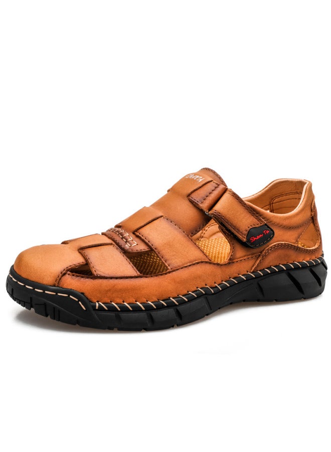 Song Feng Ya First Layer Cowhide Sandals Men's New Beach Shoes Breathable Casual Outdoor Shoes A Generation Of Large Size Men's Slippers  - Image 1