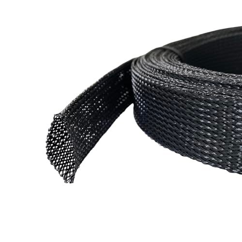 MGI SpeedWare 25ft Expandable Non-Split PET Braided Cable Sleeve, High-Temperature Black Loom for Automotive Harness and Chew-Resistant Home Office Wire Management (1/2") - Image 1