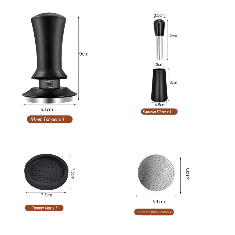 Gmnuiy51mm Coffee Espresso Tamper ï¼Œwith Stainless Steel Base Tamper ï¼ŒSilicone Tamper Mat,Black Espresso Distribution Toolï¼Œ Coffee puck screen - Image 2