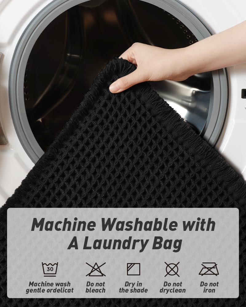 AMOAMI Upgraded Waffle Bath Mat, Super Absorbent Non Slip Bath Mats for Bathroom Floor, Machine Washable Bathroom Rugs with Tassels, Rubber Backed Bathroom Mats, Ultra Soft, 17" x 24", Black - Image 5