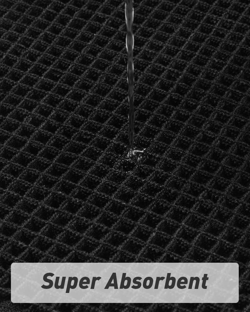 AMOAMI Upgraded Waffle Bath Mat, Super Absorbent Non Slip Bath Mats for Bathroom Floor, Machine Washable Bathroom Rugs with Tassels, Rubber Backed Bathroom Mats, Ultra Soft, 17" x 24", Black - Image 2