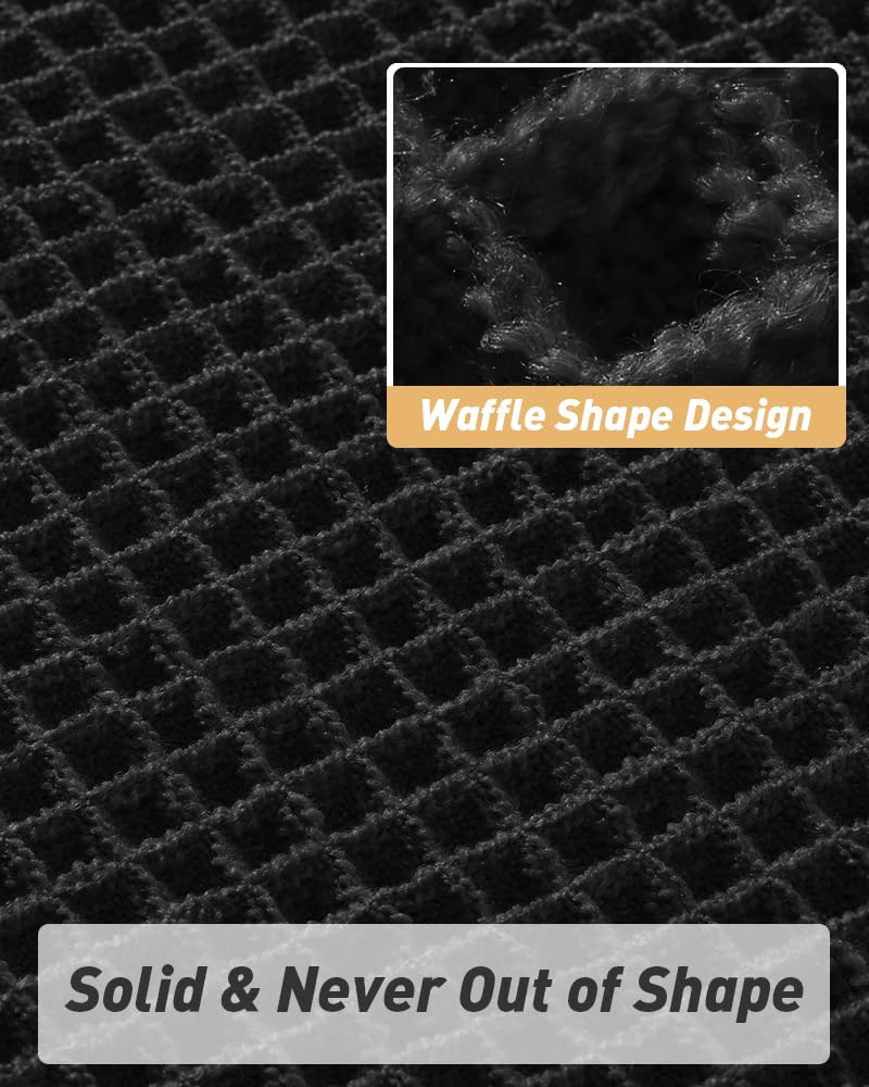 AMOAMI Upgraded Waffle Bath Mat, Super Absorbent Non Slip Bath Mats for Bathroom Floor, Machine Washable Bathroom Rugs with Tassels, Rubber Backed Bathroom Mats, Ultra Soft, 17" x 24", Black - Image 4