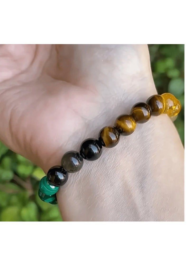 الواحة-TH سوار 8 مم من حجر عين النمر الطبيعي، سوار أنيق للجنسين، سوار الثروة والوفرة والمال من فنغ شوي - Image 3