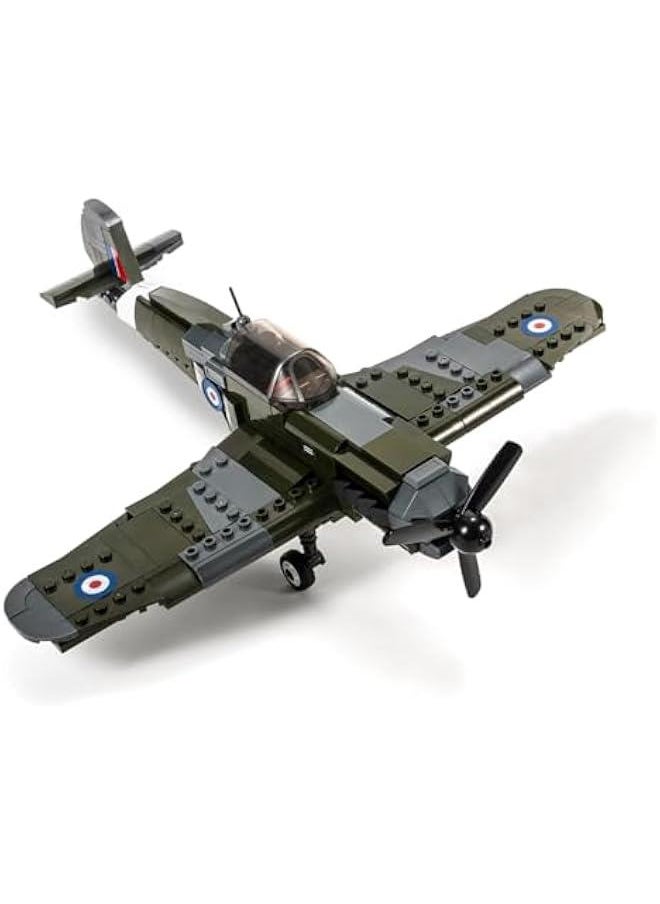 Spitfire Jet Military Army Fighter Building Bricks Set with 1 Figure, 290 Pieces Air-Force Build Blocks Toy, Gift for Kid and Adult  - Image 1