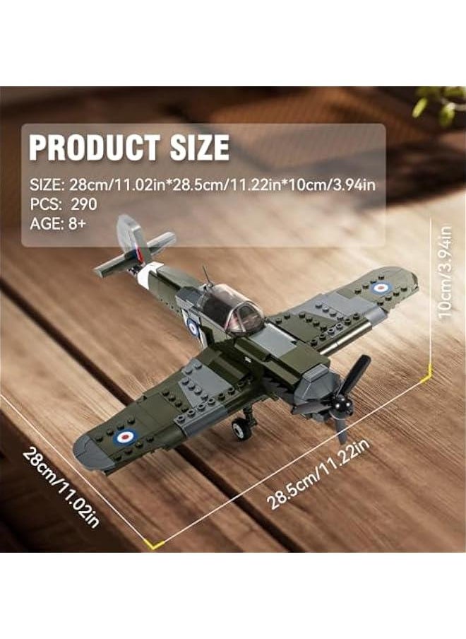 Spitfire Jet Military Army Fighter Building Bricks Set with 1 Figure, 290 Pieces Air-Force Build Blocks Toy, Gift for Kid and Adult  - Image 3