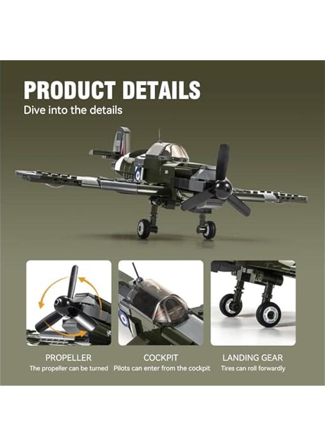 Spitfire Jet Military Army Fighter Building Bricks Set with 1 Figure, 290 Pieces Air-Force Build Blocks Toy, Gift for Kid and Adult  - Image 4