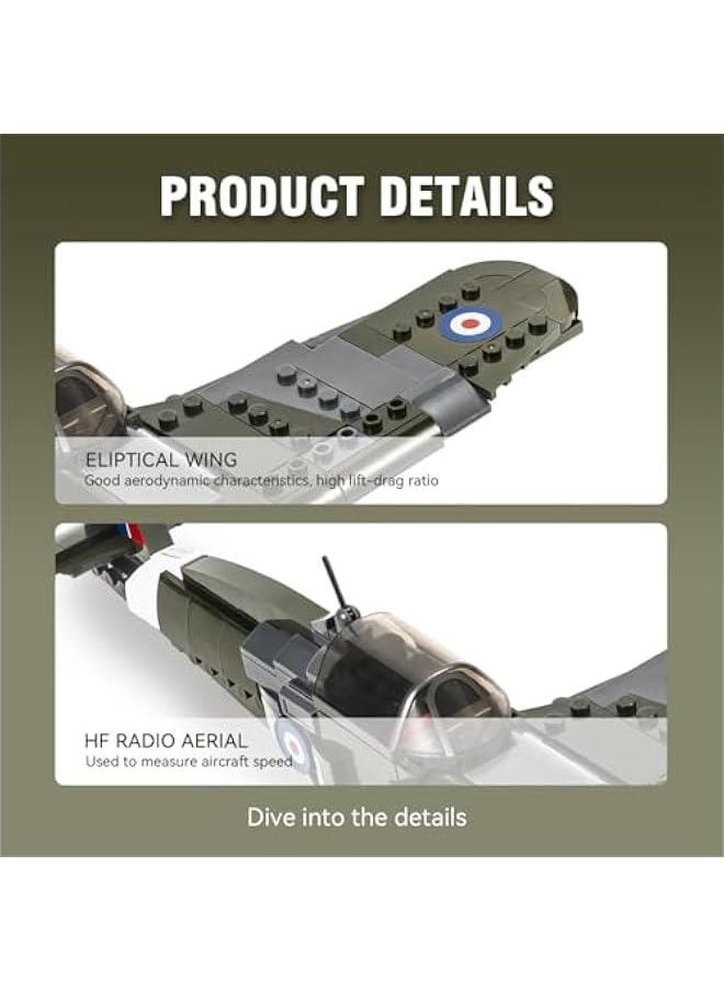 Spitfire Jet Military Army Fighter Building Bricks Set with 1 Figure, 290 Pieces Air-Force Build Blocks Toy, Gift for Kid and Adult  - Image 5
