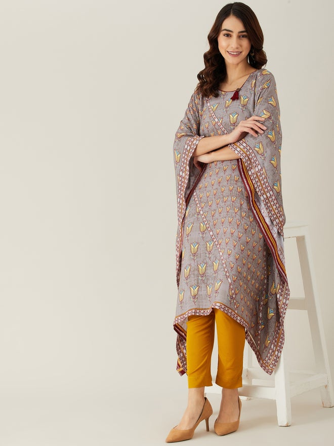The Kaftan Company Grey Floral Buta Lace Modal Kaftan Kurta - Image 3