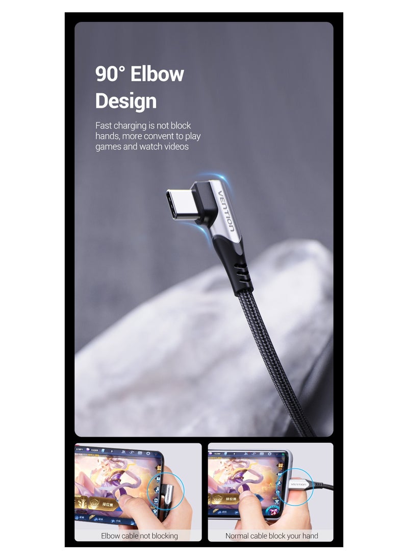 VENTION Vention USB-C Right Angle to USB 2.0-A Cable 1M Gray Aluminum Alloy Type  - Image 2