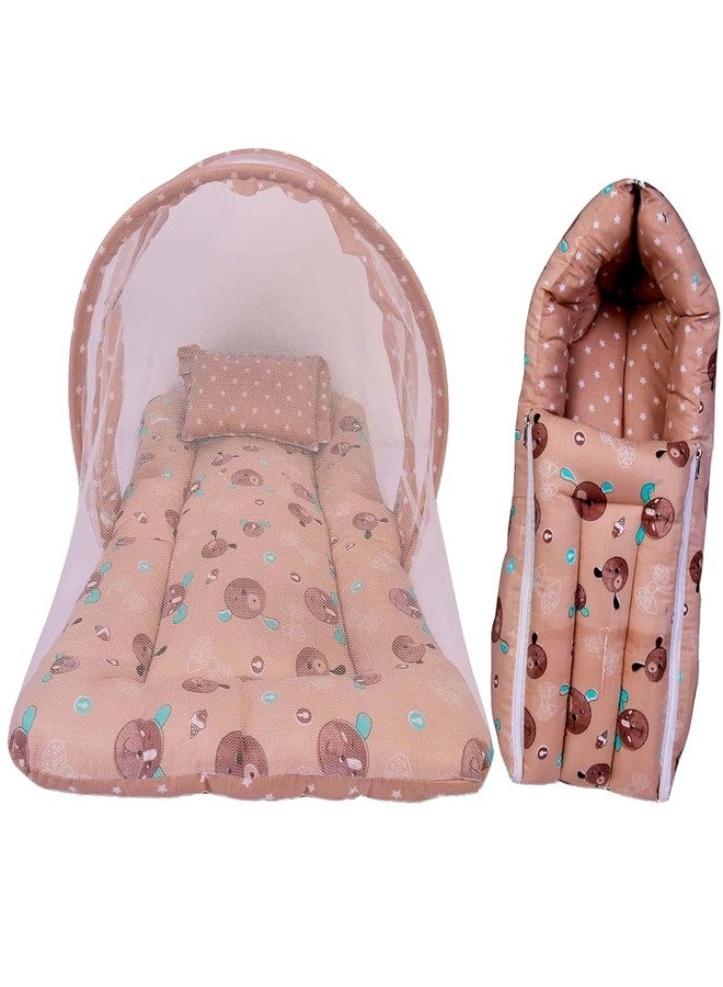 Kwitchy طقم مفروشات قطنية للأطفال من Kwitchy مع ناموسية وحقيبة حمل واحدة، هدية مثالية للمواليد الجدد (من 0 إلى 6 أشهر) (بني) - Image 4