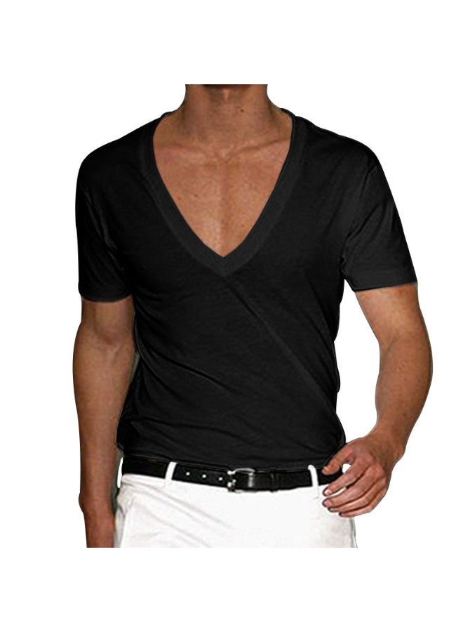 Summer Men's Short Sleeve T-Shirts Deep V Neck Solid Color Gym Muscle Fitness Undershirt Tee Tops T Shirt For Men Clothing - Image 1