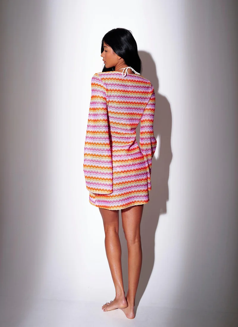 ساوث بيتش South Beach Hazel Chevron Crochet Kaftan Dress In Pink